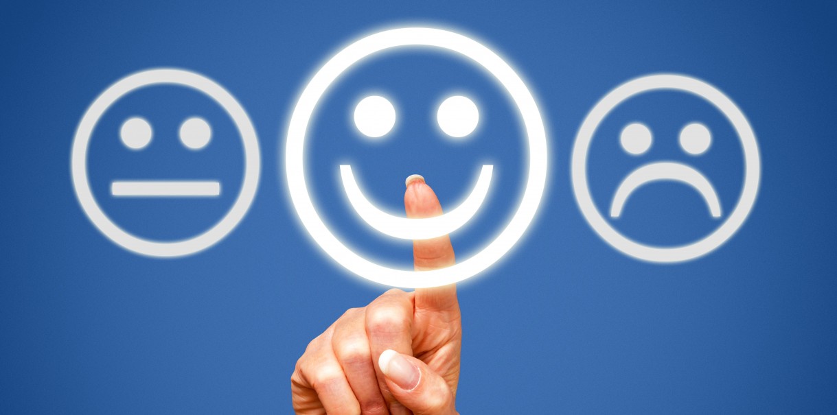 drei Gesichter, zufrieden, unzufrieden, ok